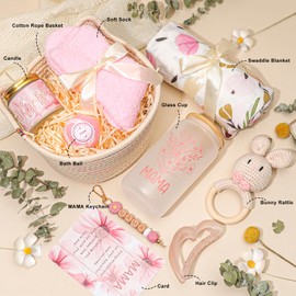 New Mom Gifts,Baby Shower Gifts for Mom and Baby,Pregnancy Gift for Expecting Mommy,9-Piece Care Basket for First-Time Moms