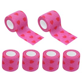 GSHLLO 6 Rolls Heart Shaped Wrap Bandage Non Woven Adhesive Bandage Breathable Sports Tape Elastic Athletic Tape Waterproof Bandage Wrap Small Cohesive Bandage Tape Pink