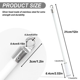 12.2" White Fiberglass Blind Rod with Metal Hooks, Window Roller Blind Rod, Vertical Blind Control Replacement Parts, Handle Curtain Rod, Roller Blind Rods for Opener Accessories, 1 Piece