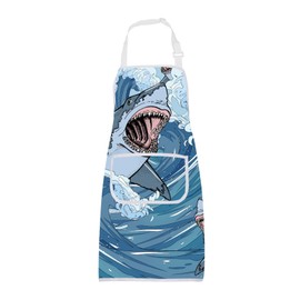 BNQL Shark Apron With Pockets Shark Gifts for Shark Lovers Great White Shark Gifts Funny Shark Gifts Shark Cooking Kitchen Apron