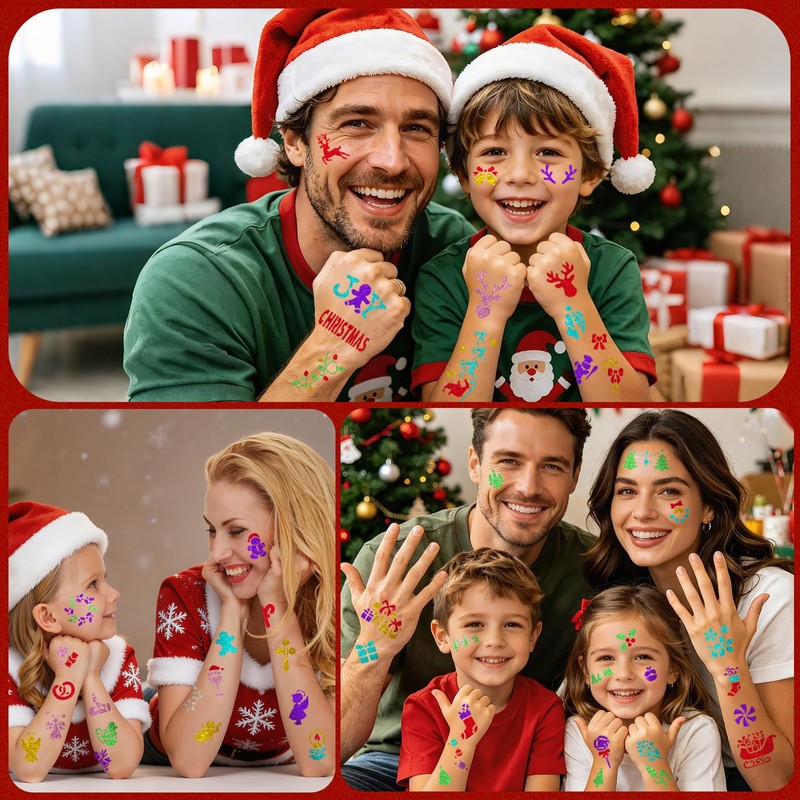 158Pcs Christmas Temporary Tattoo Stencils and 8 Body Markers for