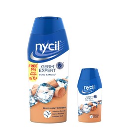 Nycil Germ Expert Prickly Heat Powder, 150gm+50gm Assorted Fragrances (Cool Sandal) with Bringa Cleanser Trial Pack