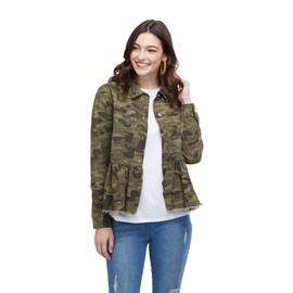 Mud Pie womens Green Camo Cotton Denim Peplum Jacket, Green, Large US