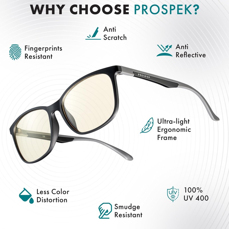 Prospek Mens Blue Light Glasses,CARBON - High Optical Quality Lenses