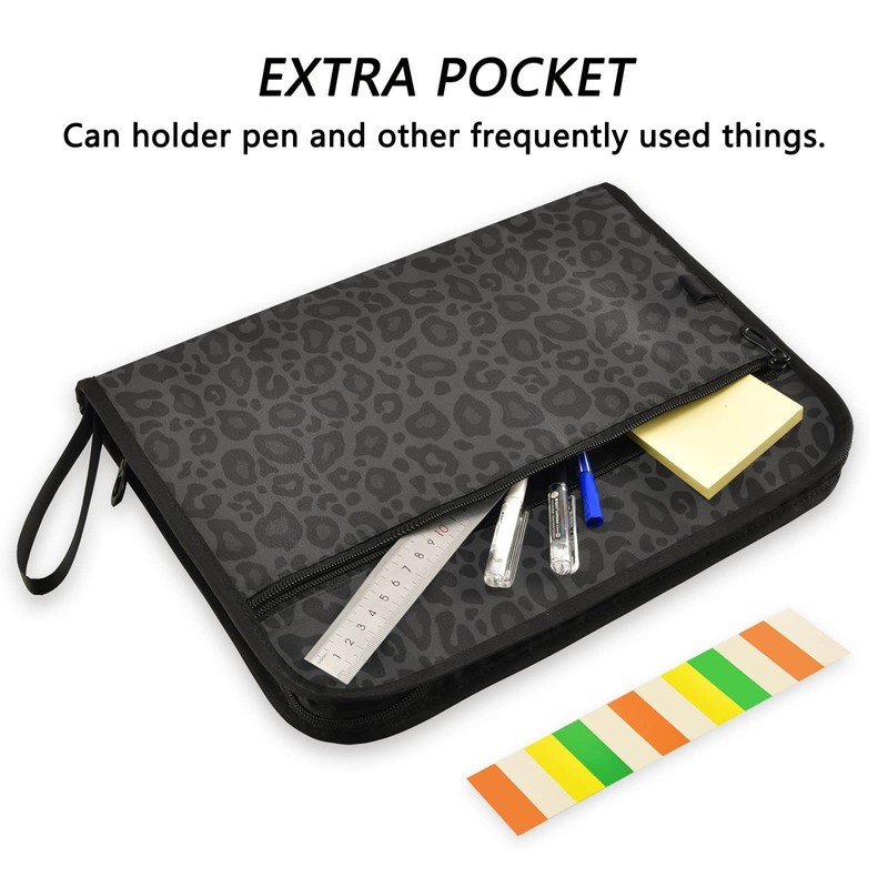 Black Leopard Expanding File Folder with Sticky Labels 13 Pocket
