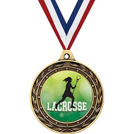Lacrosse Gold Duo Medal, 3" Girls Lacrosse Prizes, Kids Lacrosse Trophy Medal Awards 1 Pack Prime