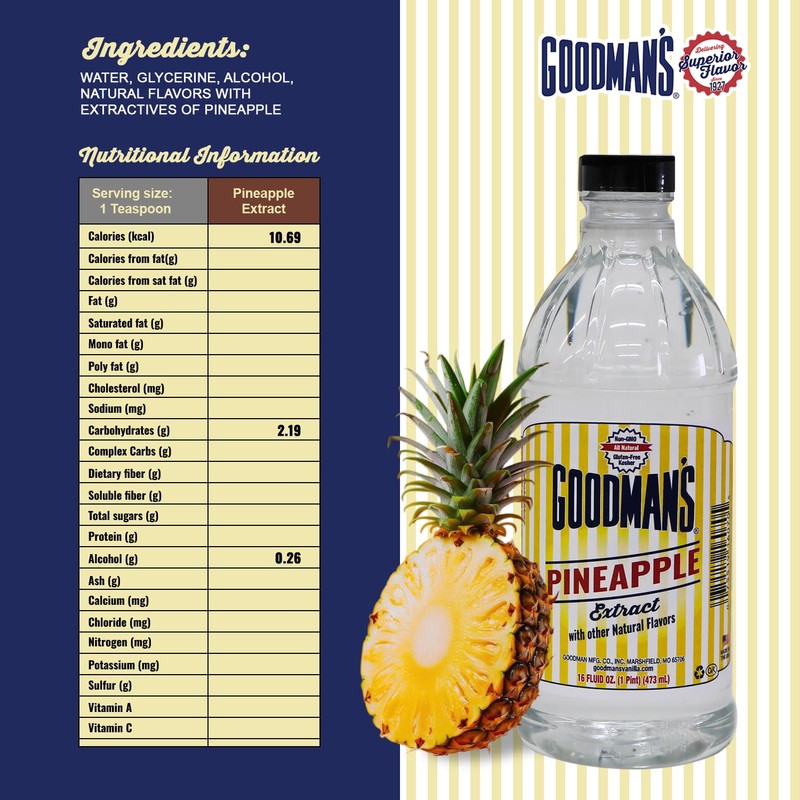 Goodman's Natural Pineapple Extract - Gluten-Free, Non-GMO, Kosher, Low Carb