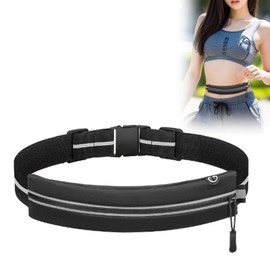 Jimkply Reflektierender Laufgürtel, Handytasche Joggen, Laufgürtel für ein 7.2-Zoll-Handy, Joggen Zubehör, Laufgürtel mit Kopfhöreranschluss, zum Laufen, Klettern und Walken (Schwarz)