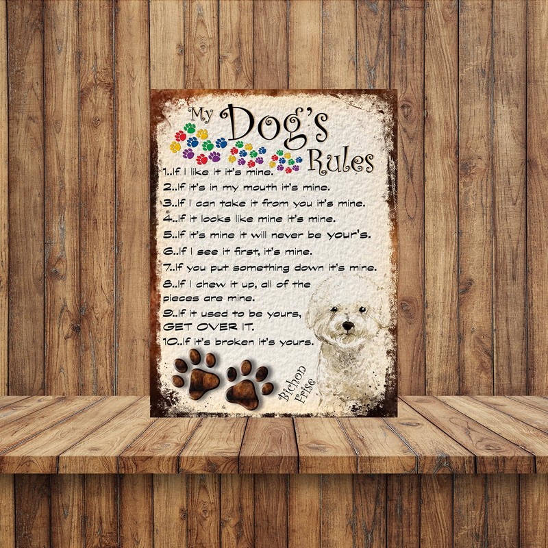 SHAWPRINT MY DOG'S RULES RETRO STYLE METAL TIN SIGN/PLAQUE DOG