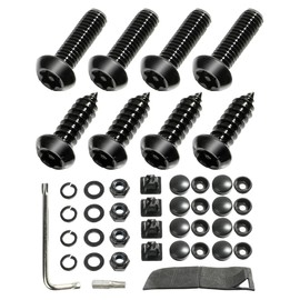 iolory Automotive License Plate Screw Kit,Stainless Steel Car Tag Plate Mounting Hardware,M6 (1/4") Anti-Theft Screws for Front Rear Frame Holder,Fits Cars,SUV,Trucks (Black)