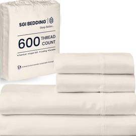 SGI bedding 600 Thread Count 4 Piece 100% Egyptian Cotton RV King Size Sheets Set, 15" Deep Pocket Sheet Set, Premium, Breathable, Soft and Hotel-Quality Luxury Sheets - Butter