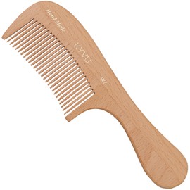 KYVU W6 Handmade 19.0 cm Fine-Tooth Wooden Comb with Handle – Steam Beech