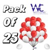 Round White & Red Balloons - 25 Pack, 10 Inch