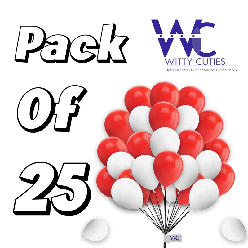 Round White & Red Balloons - 25 Pack, 10 Inch