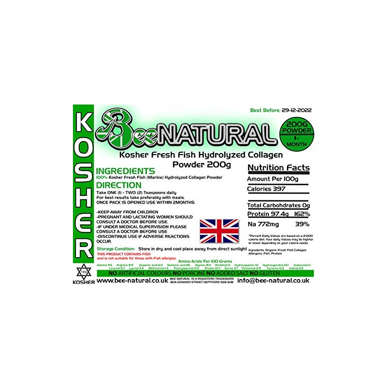 Bee-natural Kosher Hydrolyzed Marine Collagen Powder 200g