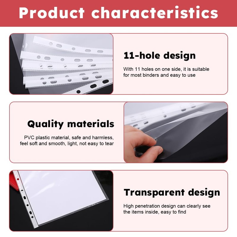 200 Pcs Poly Pockets A4 Folder,Clear Plastic Wallets A4 Punched