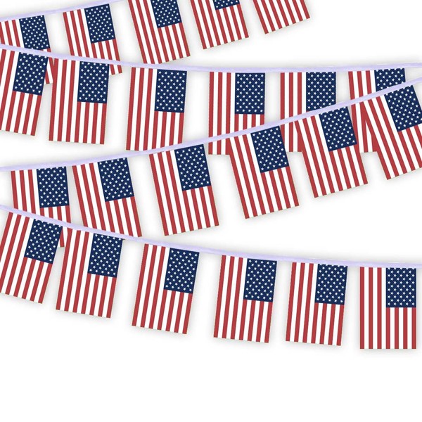 30 Stück USA Flaggenkette Fahnen, 10 Meter Amerikaner Rechteck Seilfahnen,