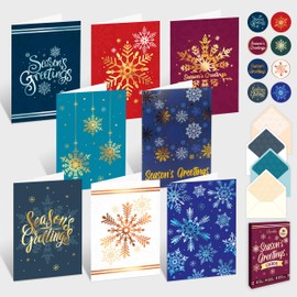 Decorably 16 Pack Foiled 5x7in Snowflakes Happy Holidays Cards with Envelopes and Stickers, 8 Adorable Designs Happy Holiday Cards with Envelopes with Printed Message Inside
