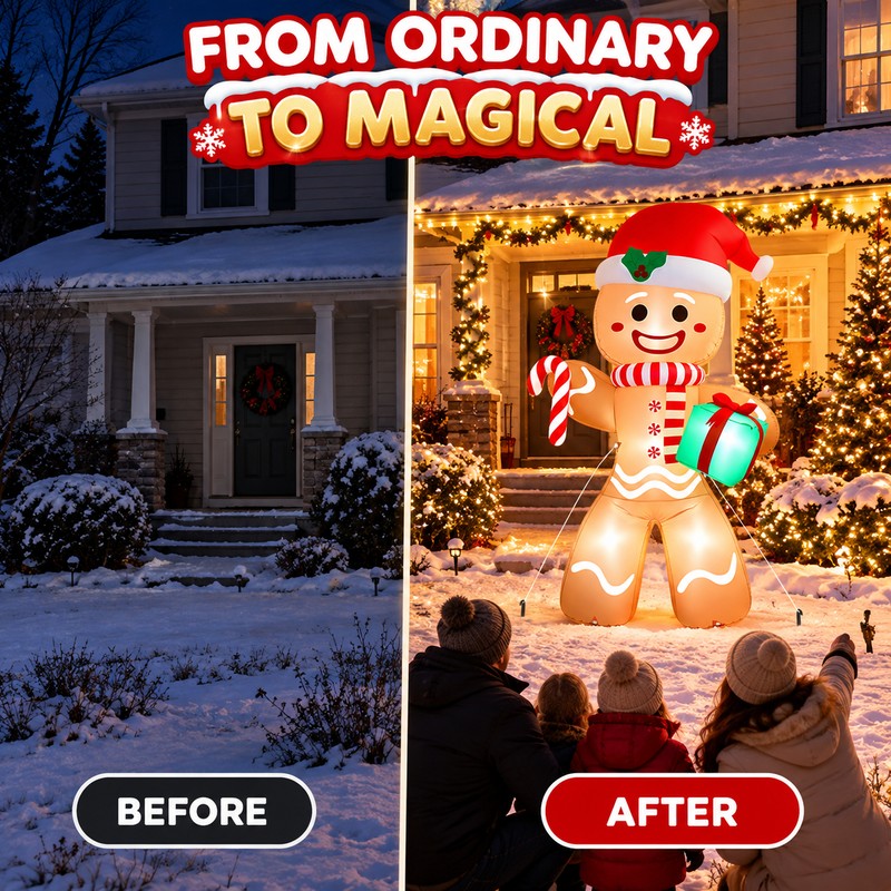 8FT Christmas Inflatable Gingerbread Man for Yard – LED Lighted