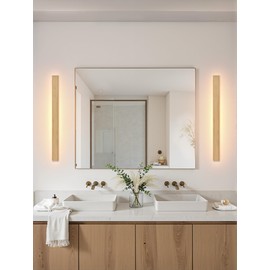 1 Pack Modern Plug in Long Wall Sconce 31.4‘’ LED Bamboo Wall Lights 24W Long Strip Indoor Wall Lamp 3000K with 6.5FT Plug in Cord and On/Off Switch on The Cord for Living Room Hallway Stairwell