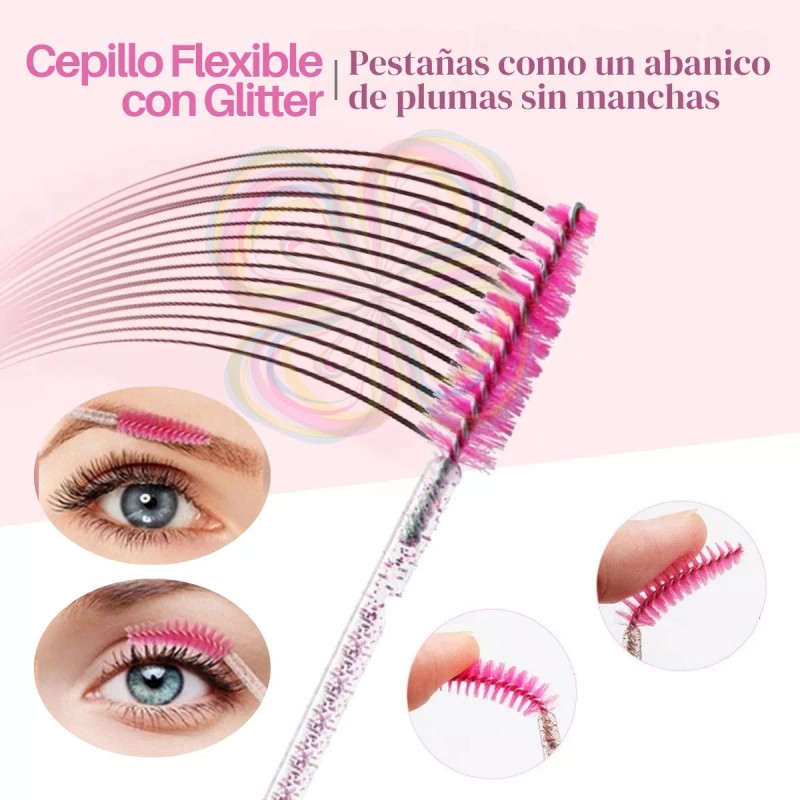 Universo en Linea 100 Cepillos Desechables Glitter Extensión De Pestañas