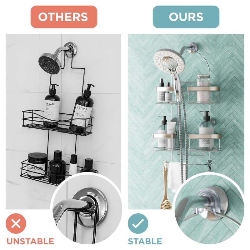 Zenna Home Expanding Shower Caddy, Rust-Resistant, Chrome with Brushed Accents