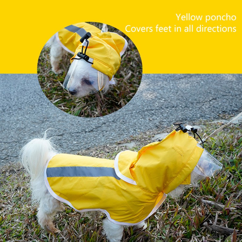 Hoodie Dog Raincoat Adjustable Reflective Windproof Lightweight Pet Rain Jacket