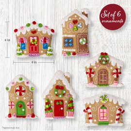 FolkArt, Candy Christmas Cottages, Bucilla Felt Applique 6 Piece Ornament Making Kit, Perfect for DIY Arts and Crafts, 89738E