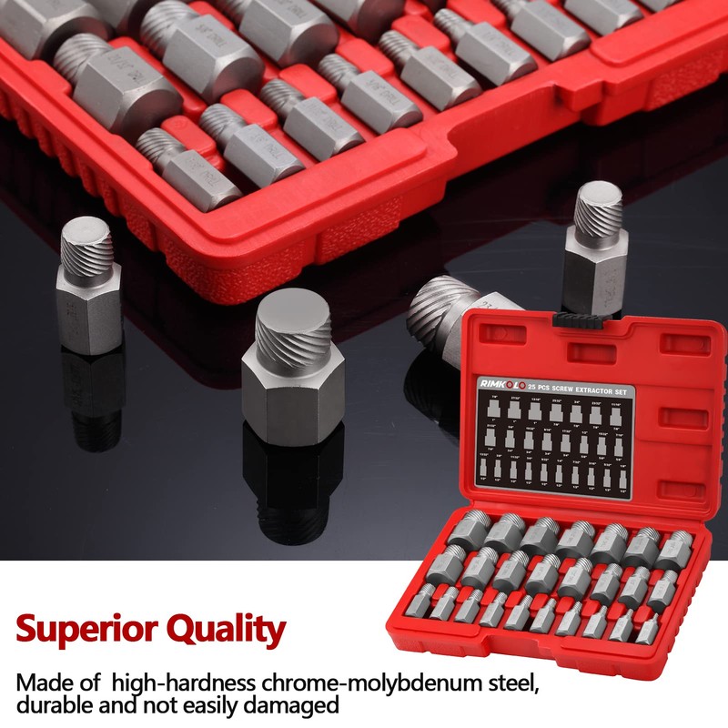RIMKOLO 25-Piece Screw Extractor Set, Multi-spline Easy Out Extractors CR-MO