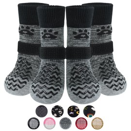 PUPTECK Anti Slip Dog Socks 2 Pairs with Double Grippers for Hardwood Floors, Shoes for Hot/Cold Pavement, Boots & Paws Protectors to Prevent Licking, Traction Booties for Senior Small Large Dogs