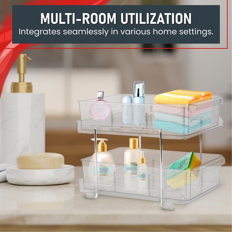Masirs 2-Tier Clear Pull-Out Drawer Organizer - Sleek, Compact &
