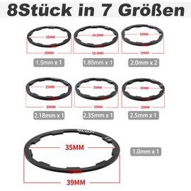 Saipor Pack of 8 Bicycle Flywheel Hub Spacer Aluminium Alloy Inner Bracket Spacer Bicycle Cassette Spacer Flywheel Hub Washer Spacer for MTB Road Bike (1.0/1.5/1.85/2.0/2.0/2.18/2.35/2.5 mm)