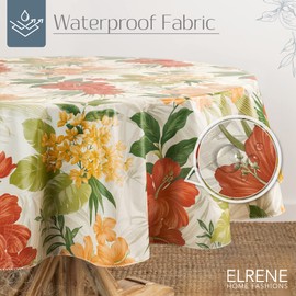 Elrene Home Fashions Callisto Tropical Floral Water- and Stain-Resistant Vinyl Tablecloth with Flannel Backing, 60 Inches X 84 Inches, Oval,Yellow