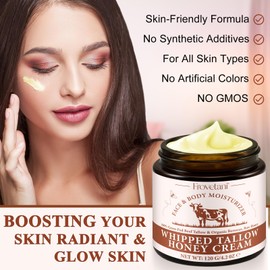 Beef Tallow for Skin, Natural Nourishing Grass Fed Beef Tallow Face Cream & Moisturiser, Organic Whipped Beef Tallow Cream for Skin, Hydrating Beef Tallow Cream Skin Care for Face & Body 120g