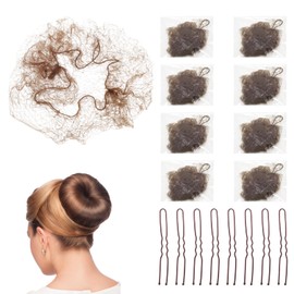 YUYUDEHM Ballet Bun Hair Net Set, 20 Elastic Invisible Hairnets with 50 U Shaped Bobby Pins, Bun Hair Nets for Girls and Women (Brown)