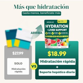 Paquetes de hidratación Venture Pal + apoyo al hígado - Polvo de electrolitos líquidos diarios IV con 7 electrolitos y 5 vitaminas, cardo mariano + L-