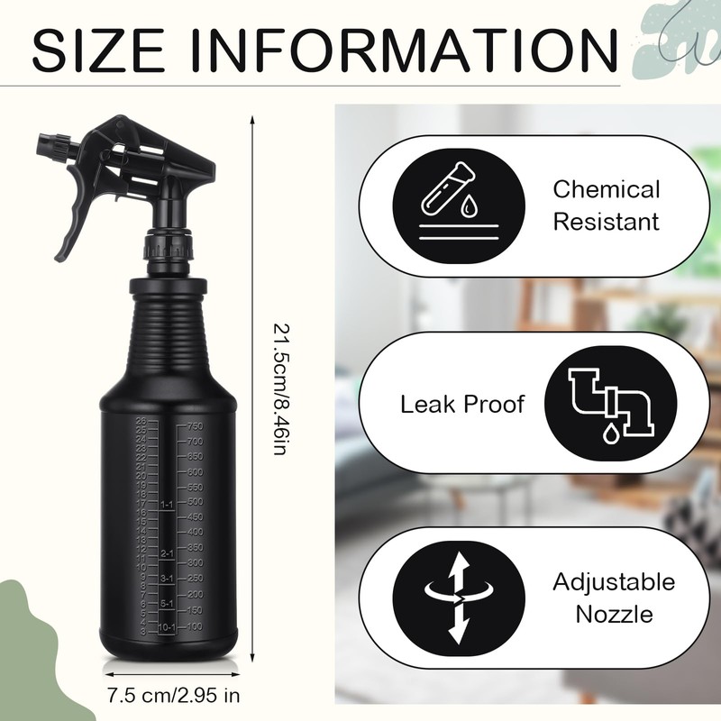 Honeydak 3 Pack Plastic Spray Bottles Black 34 oz Heavy