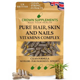 Pure Hair Skin and Nails Formula | Biotin Bamboo Vitamin C Niacin | Clean Supplements UK | Crown Supplements UK (270 Capsules)