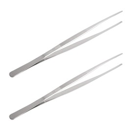 Aoje-Link Stainless Steel Straight Blunt Tweezers, with Precision Horizontal Serrated Tips, Used for Repairs, Barbecues, Auxiliary Tools, Silver, 2pcs
