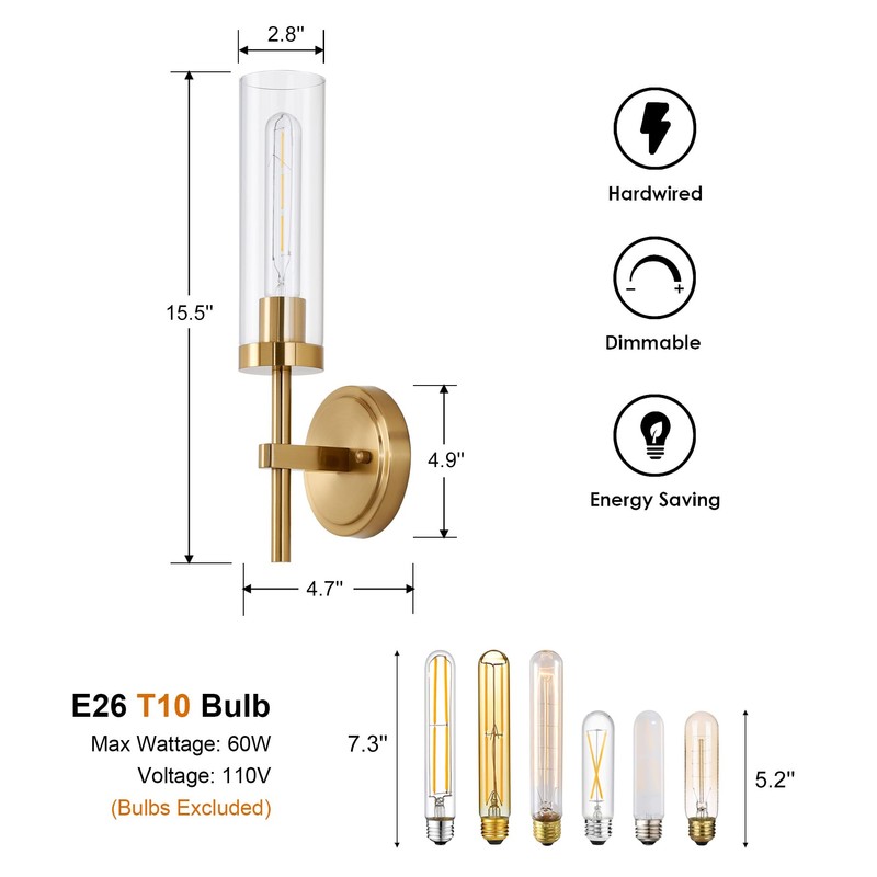 SANTOSTOCK Gold Wall Sconces Set of 2, Modern Bathroom Sconces