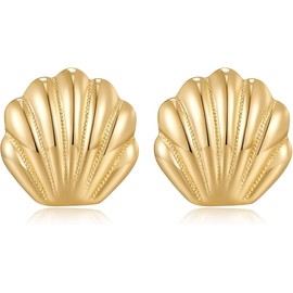 Seashell Stud Earrings For Women Gold Earrings Seashore Earrings Nautical Jewelry For Women Sea life Jewelry beach earrings summer jewelry (Gold)