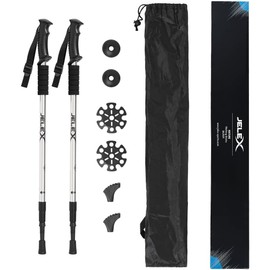 JELEX Nature Telescopic Walking Poles for Nordic Walking Adjustable Includes Various Attachments for Outdoor Activities, Ultralight Hiking Poles with Antishock Technology (Silver)