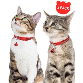 Taglory Reflective Cat Collar Breakaway with Bells, 2 Pack Girl Boy Pet Cat Collar Adjustable 7.5-12.5 Inch, Red