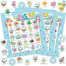 JOYIN 28 Players Easter Bingo Card (5x5) with Blue Color for Kids, Boys, Girls and Adults, Easter Games, School Classroom Activities and Easter Basket Stuffers