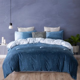 Levoo Duvet Cover Queen Size Star Moon Galaxy Patterned Bedding 3 Pieces Ultra Soft Microfiber Include 1 Duvet Cover and 2 Pillowcases NO Comforter (Queen, Blue Stars)