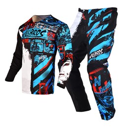 Willbros Motocross Jersey Pant Combo Mens MX Gear Set Riding Ride Black Blue Dirt Bike Offroad Racing Blue(Jersey Adult L/Pants W34)