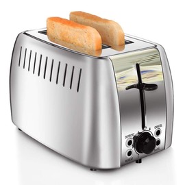 prepAmeal Toaster 2 Slice Stainless Steel Bagel Toaster Extra Wide Slots with 6 Browning Setting, Bagel/Reheat/Defrost/Cancel Function for Toasting Bread, Bagels and Waffles, 750W, Silver