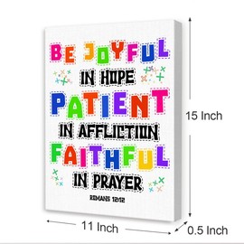 Bible Verse Wall Art for Kids,Romans 12:12 Be Joyful in Hope Religious Scripture Canvas Wall Art,Inspirational Christian Wall Decor for Kids Room Nursery Sunday School