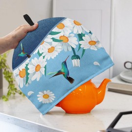 Coloranimal Hummingbird Daisy Insulated Teapot Tea Cosy for Tea Pot Medium Tea Kettle Protective Cover Tea Cozy Teapot Cover Breakfast Pot Cover for Home Kitchen