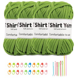 Doxiru 4 Pack 100g T-Shirt Yarn Set, Yarn for Knitting, Fabric, Knitting Yarn, Cotton Yarn, Soft Large Yarn, Crochet Yarn Set for Knitting, Crochet Yarn, Weaving Accessories (Olive Green)
